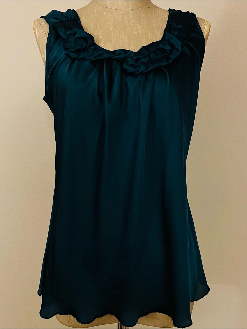 Spense Teal Satin Sleeveless Camisole with Braided Neckline